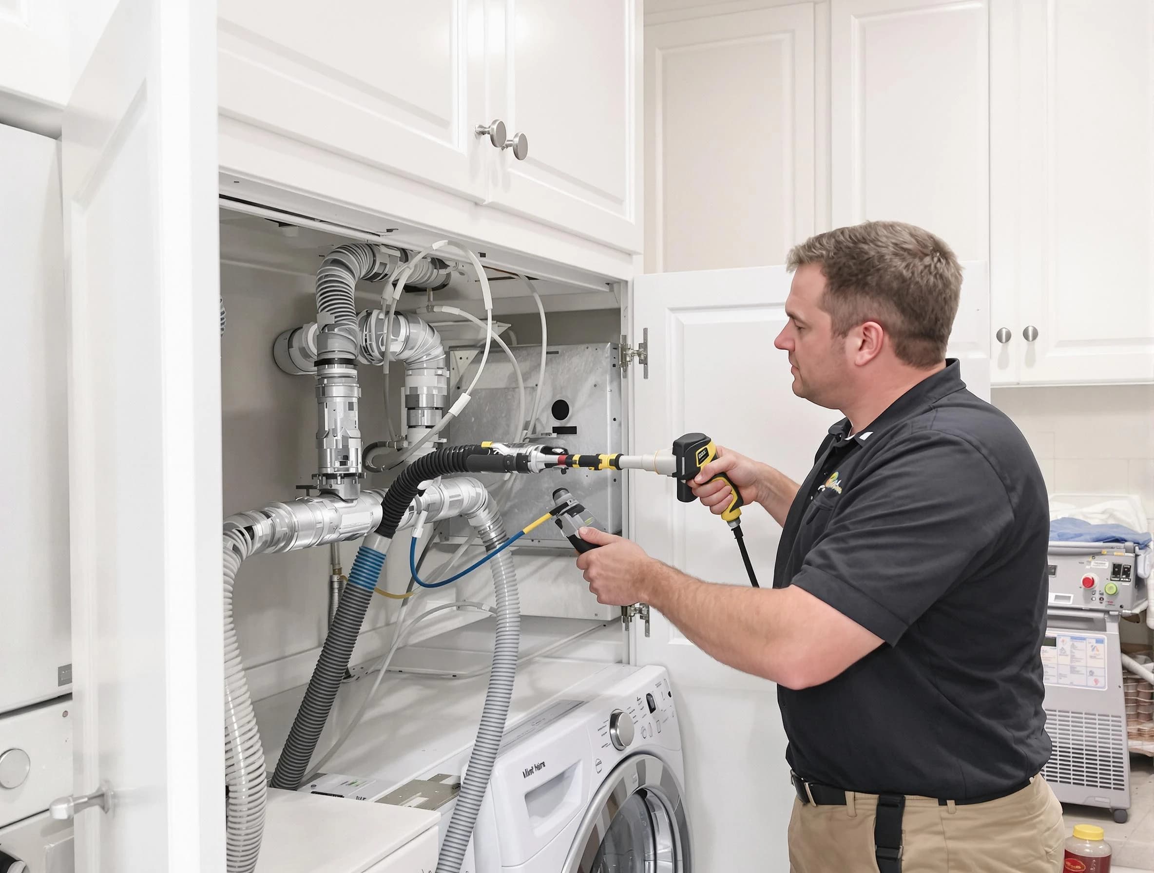 San Bernardino Dryer Vent Cleaning professional removing severe blockage from a clogged dryer vent in San Bernardino