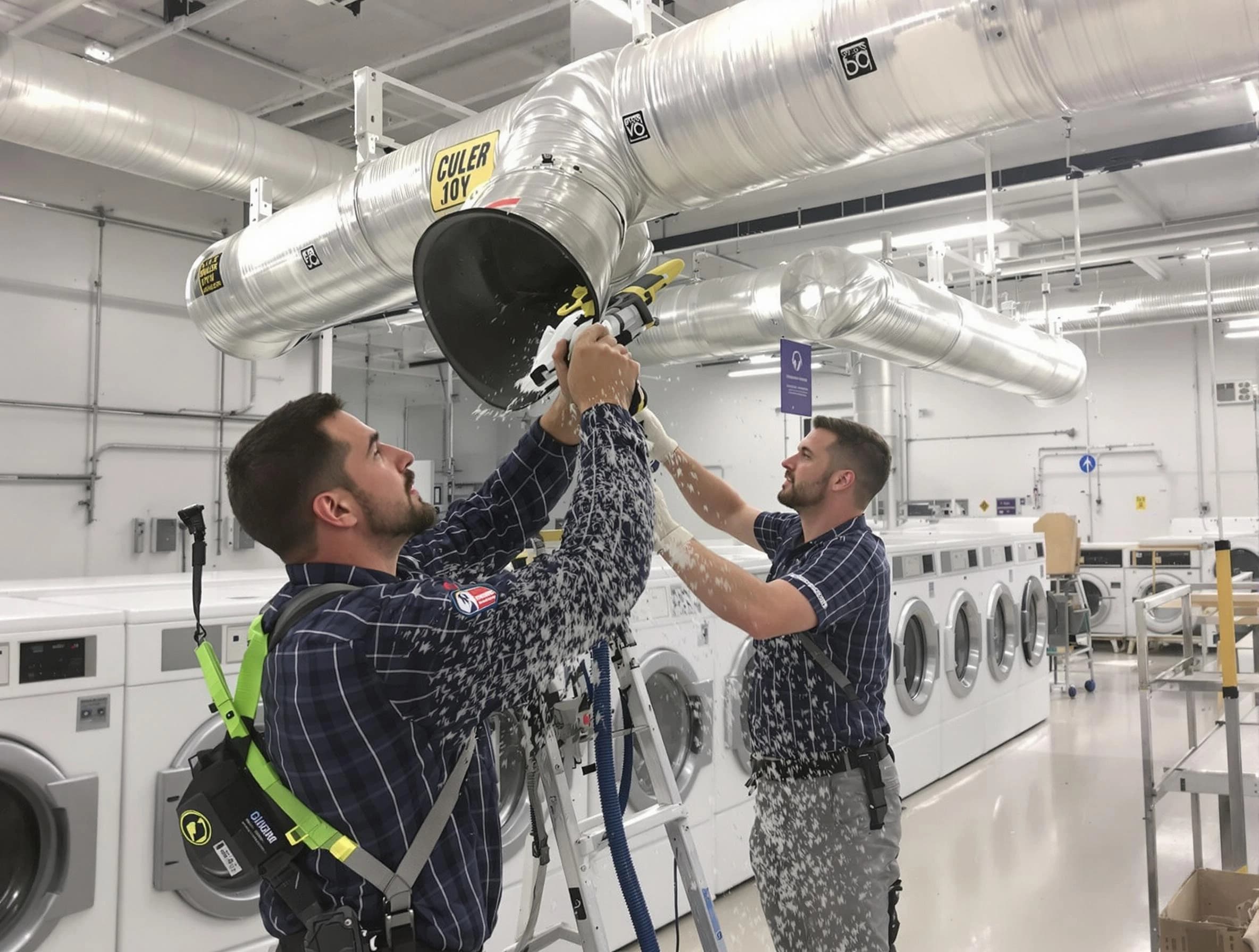 San Bernardino Dryer Vent Cleaning team performing large-scale commercial dryer vent cleaning in San Bernardino