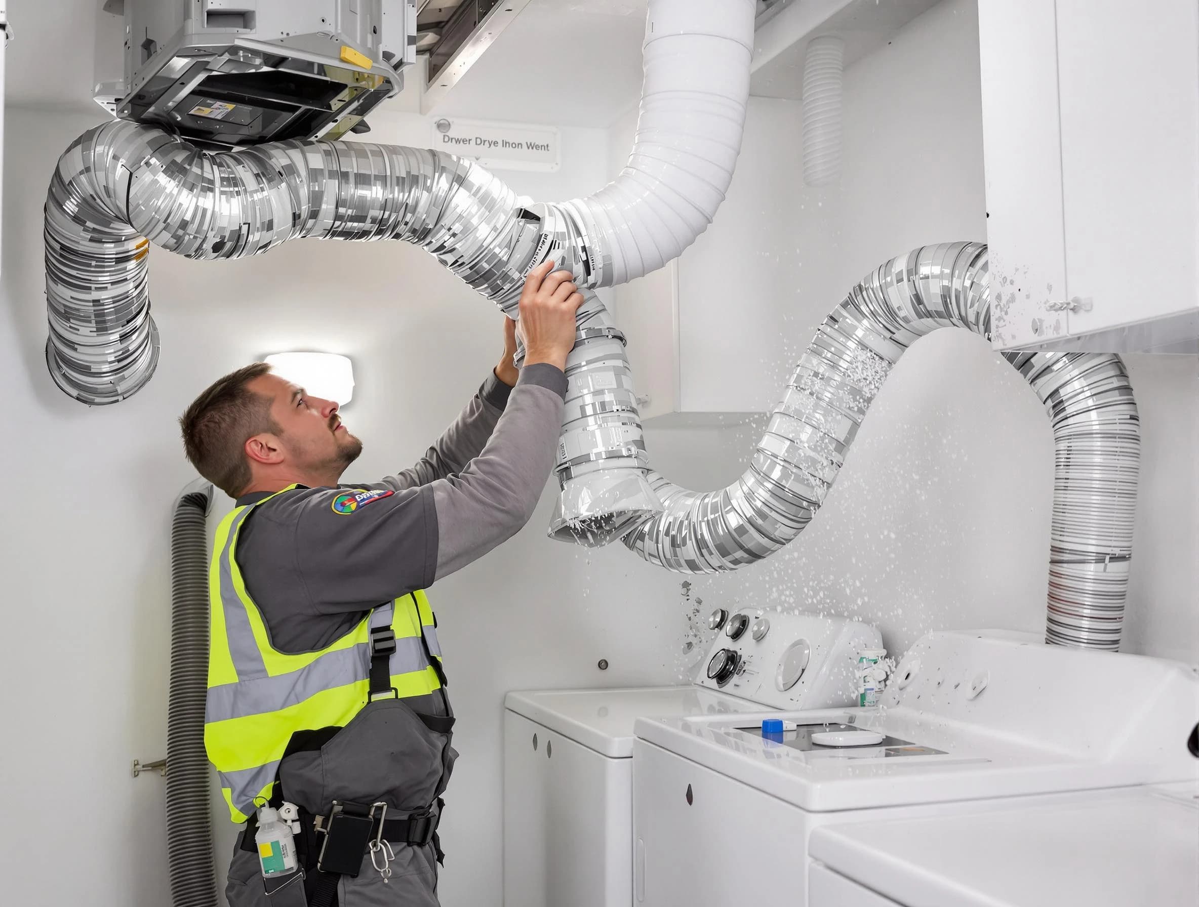 San Bernardino Dryer Vent Cleaning technician performing detailed dryer exhaust vent cleaning at a home in San Bernardino