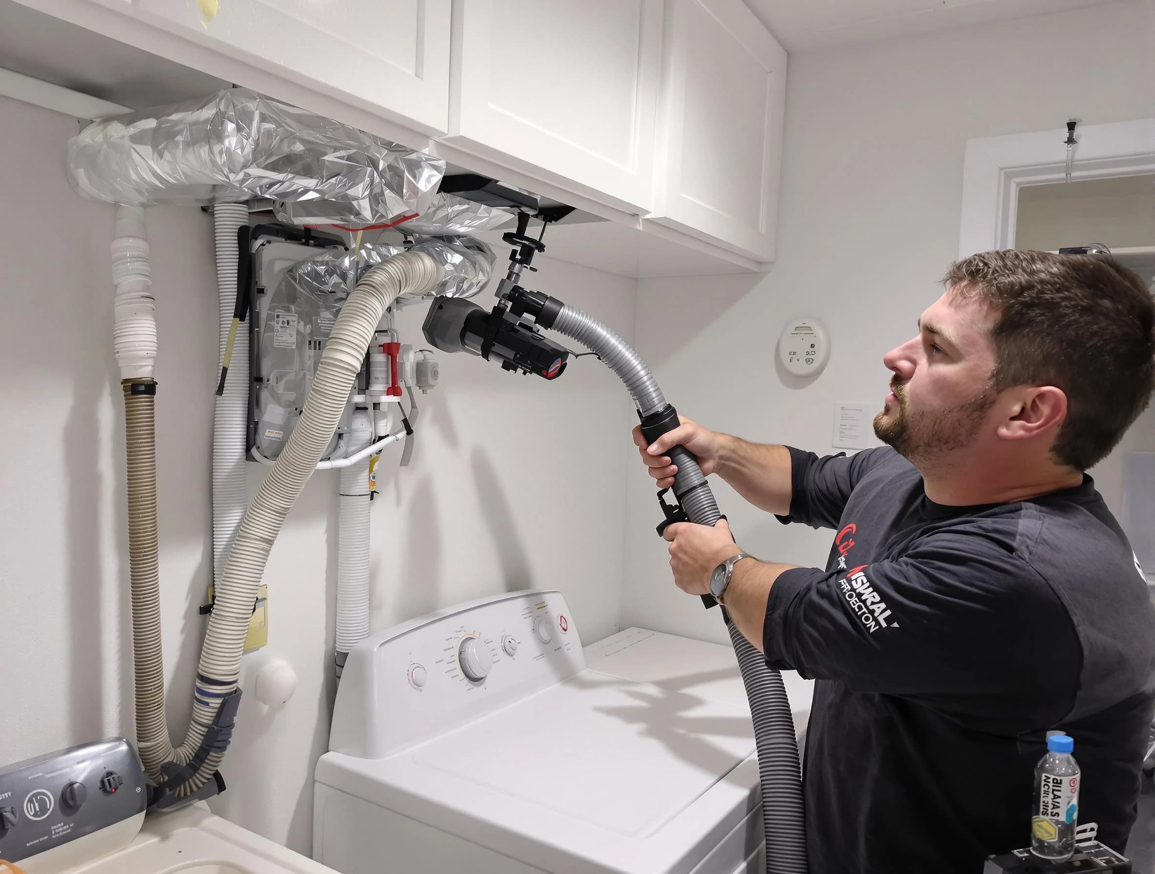 San Bernardino Dryer Vent Cleaning certified technician performing safety-focused gas dryer vent cleaning in San Bernardino